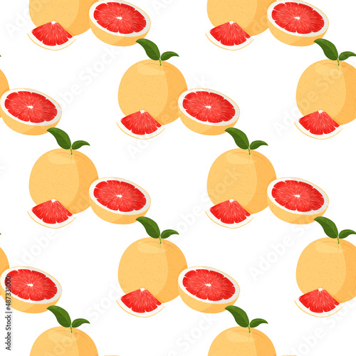Fototapeta Naklejka Na Ścianę i Meble -  Fresh red grapefruit background. Bright fruit seamless pattern.