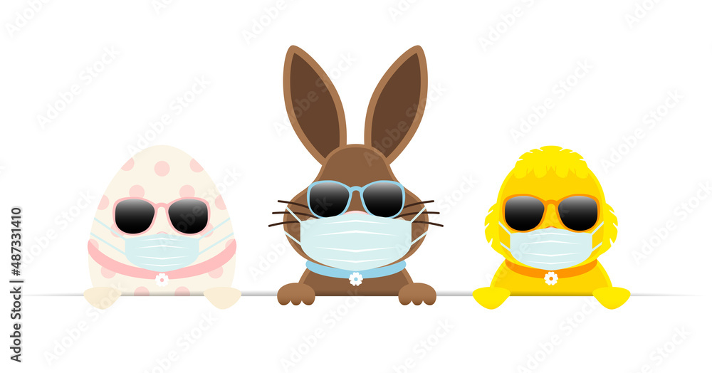 Obraz premium Osterei, Osterhase & Küken Maske Sonnenbrille Banner