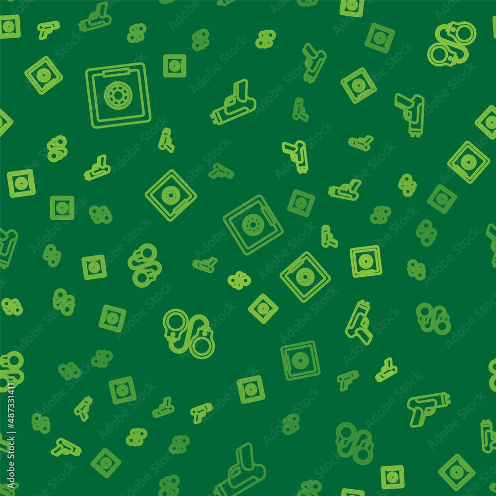 Set line Safe, Handcuffs and Police electric shocker on seamless pattern. Vector Set line Safe, Handcuffs and Police electric shocker on seamless pattern. Vector