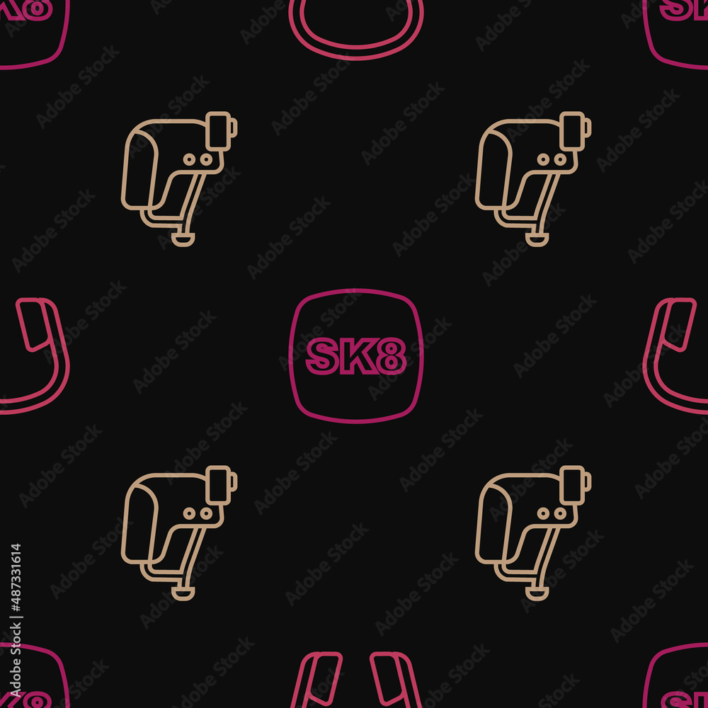 Set line Headphones, Skateboard helmet and on seamless pattern. Vector Set line Headphones, Skateboard helmet and on seamless pattern. Vector