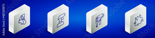 Set Isometric line Car painting, Paint spray gun, roller brush and icon. Vector