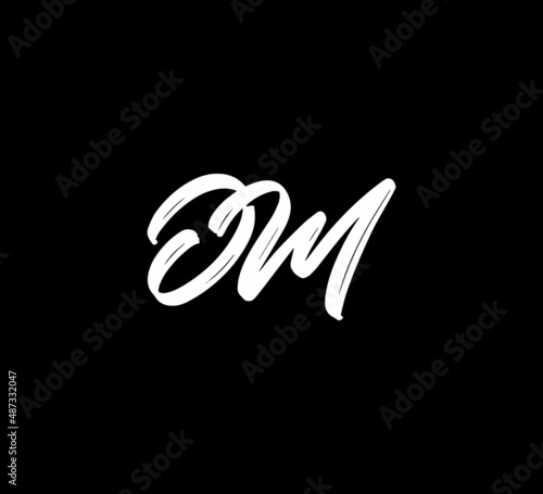 White Vector Letters Logo Brush Handlettering Calligraphy Style In Black Background Initial om