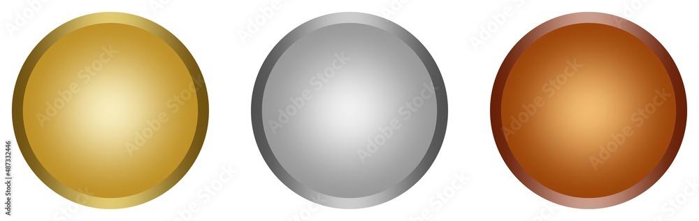 Gold button, Silber button, Bronze button Vektor Set auf einem weißen isolierten Hintergrund.