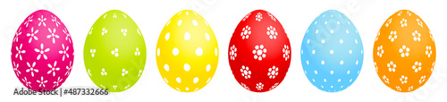 Set 6 Bemalte Ostereier Punkte/Blumen Bunt