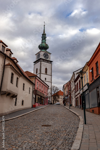 Panorama of city Trebic, a UNESCO world heritage site in Moravia, Czech Republic, St Martin Church in Trebic, Czech Republic