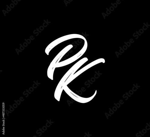 White Vector Letters Logo Brush Handlettering Calligraphy Style In Black Background Initial pk