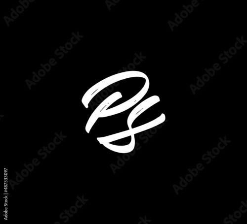 White Vector Letters Logo Brush Handlettering Calligraphy Style In Black Background Initial ps