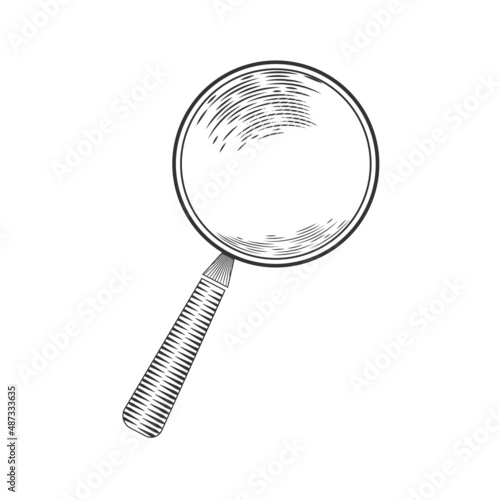 Search symbol.Vector old engraving illustration.Old magnifying glass.