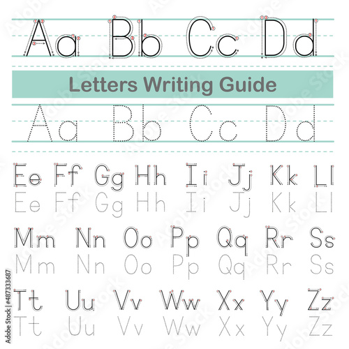 Letter Writing Guide. Tracing letters. Uppercase and lowercase letter Engish alphabet photo