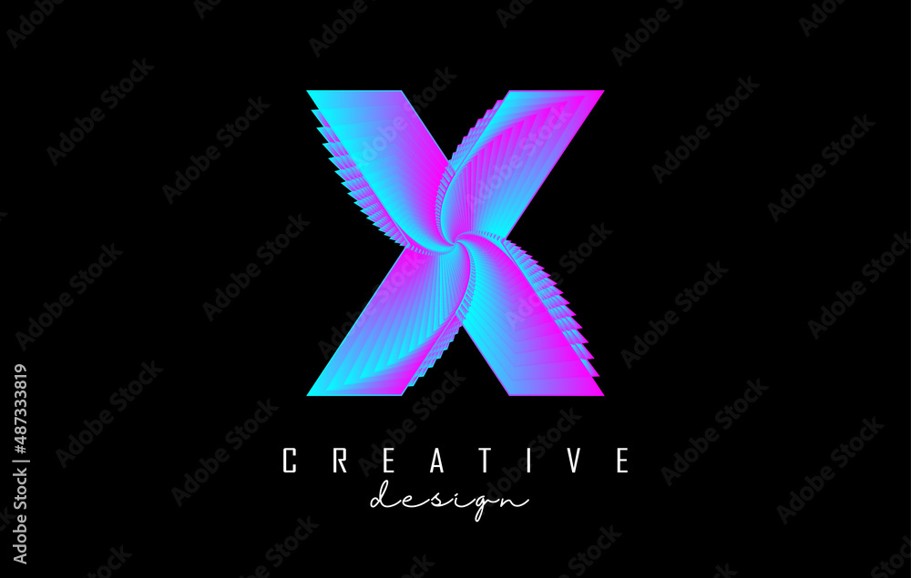 Purple Letter X logo with lines and spiral effect. Vector illustration with geometric typography. Purple Letter X logo with lines and spiral effect. Vector illustration with geometric typography.