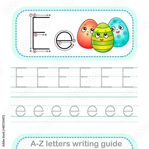 Letter Writing Guide. Worksheet Tracing letters E. Uppercase and lowercase letter English alphabet