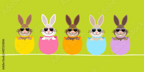 5 Osterhasen In Eierschalen Sonnenbrille Banner Grün