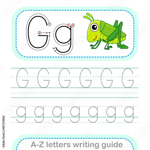 Letter Writing Guide. Worksheet Tracing letters G. Uppercase and lowercase letter English alphabet
