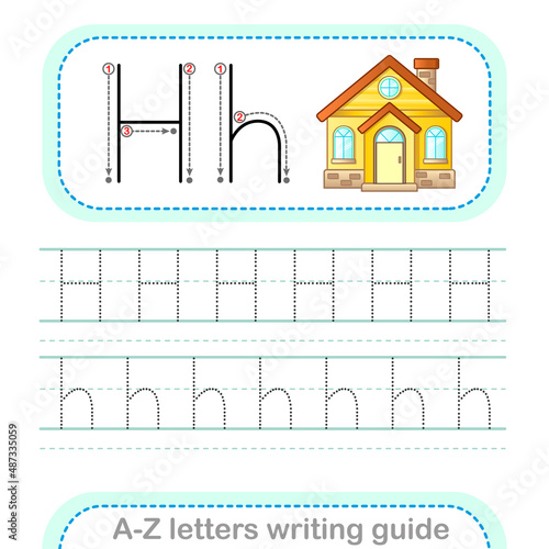 Letter Writing Guide. Worksheet Tracing letters H. Uppercase and lowercase letter English alphabet