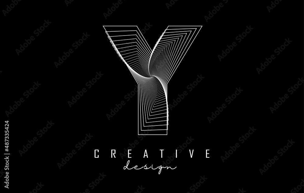 White Letter Y logo with lines and spiral effect. Vector illustration with geometric typography. White Letter Y logo with lines and spiral effect. Vector illustration with geometric typography.
