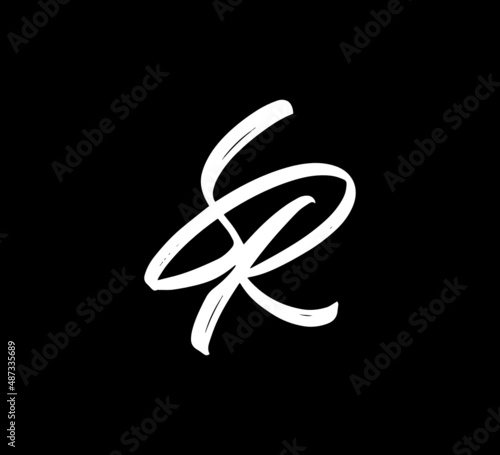 White Vector Letters Logo Brush Handlettering Calligraphy Style In Black Background Initial sr