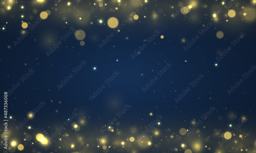 Blurred bokeh light, defocused night gold sparkles