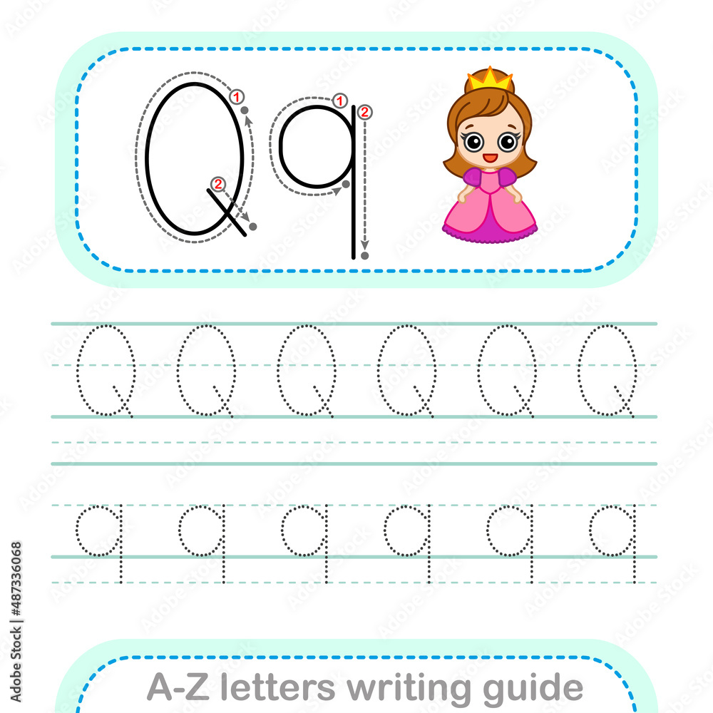 Letter Writing Guide. Worksheet Tracing letters Q. Uppercase and lowercase letter English alphabet