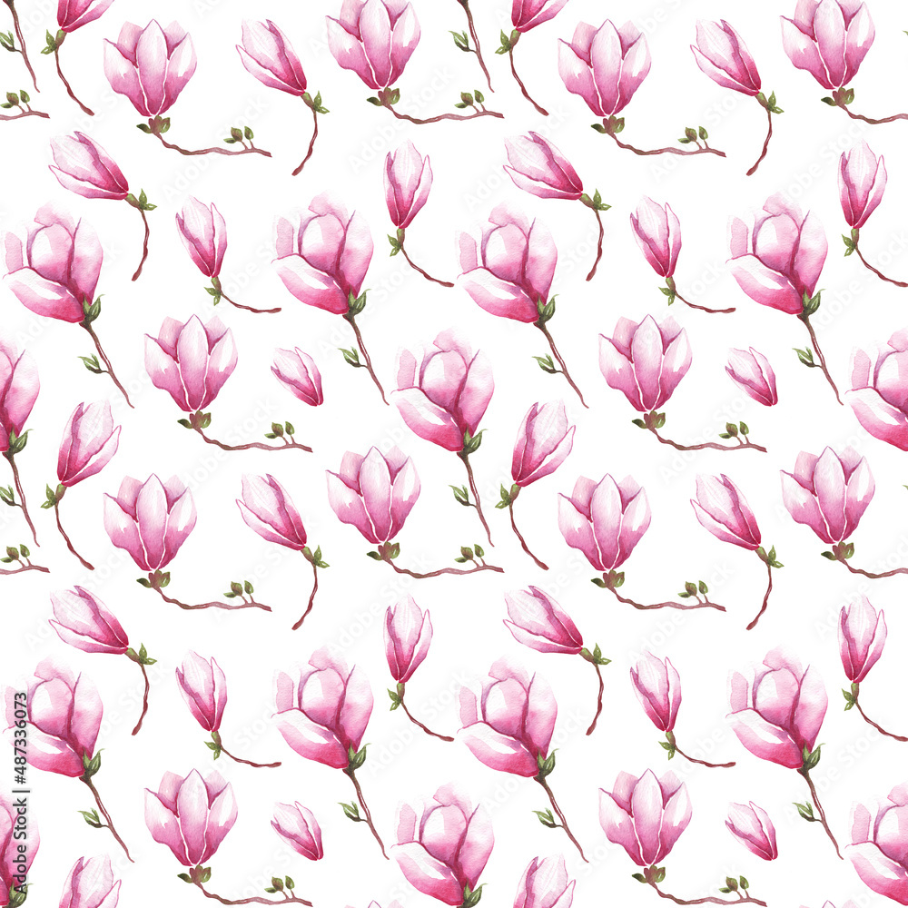 Watercolor magnolia. Seamless pattern. Hand painting Watercolor magnolia. Seamless pattern. Hand painting
