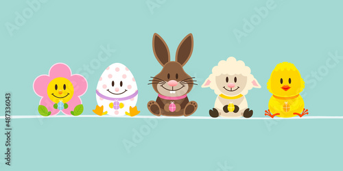 Osterhase & Freunde Mit Küken Banner Türkis