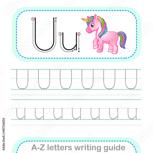 Letter Writing Guide. Worksheet Tracing letters U. Uppercase and lowercase letter English alphabet