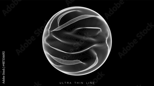 Ultra thin line fluid geometry. Dynamic vector distorted spheres.