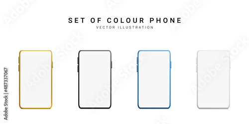Set of colour 3d realistic phone isolated on white background. Vector illustration