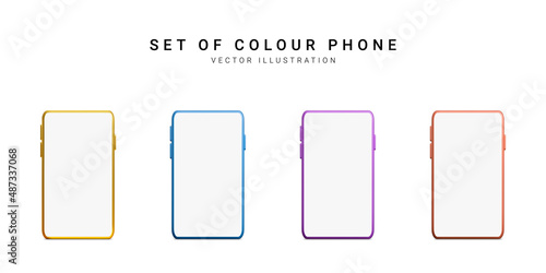 Set of colour 3d realistic phone isolated on white background. Vector illustration