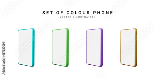 Set of colour 3d realistic phone isolated on white background. Vector illustration