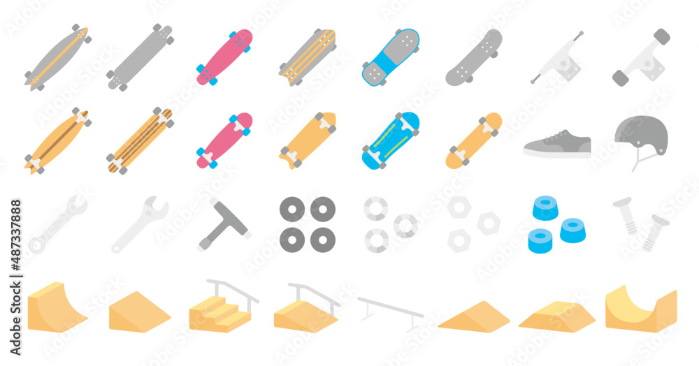 Skateboarding icon set (Flat fill version) Skateboarding icon set (Flat fill version)