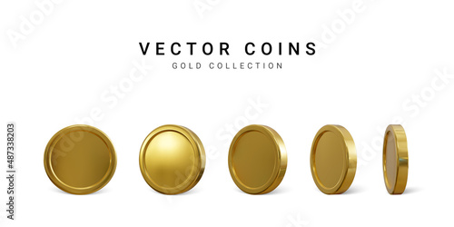 Empty gold coins isolated on white background. Falling or flying money.Cash treasure concept. Vector illustration