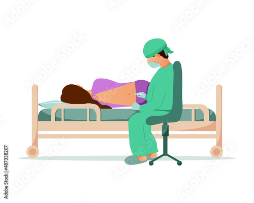 Epidural anesthesia. Pregnant woman in the maternity hospital