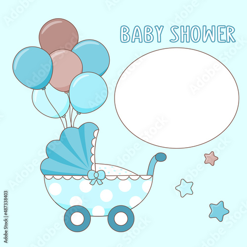 Baby shower card for boys with baby carriage