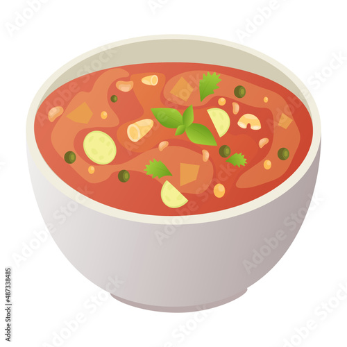 Minestrone Italian soup, tomato soup in a bowl isolated