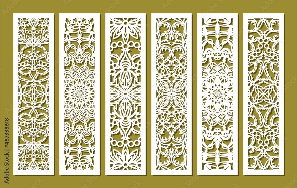 set-of-rectangular-vertical-lace-panels-stencil-lattice-with-oriental-pattern-floral-ornament-from-decorative-leaves-flowers-curls-template-for-plotter-laser-cutting-of-paper-engraving-carving-stock-vector-adobe-stock