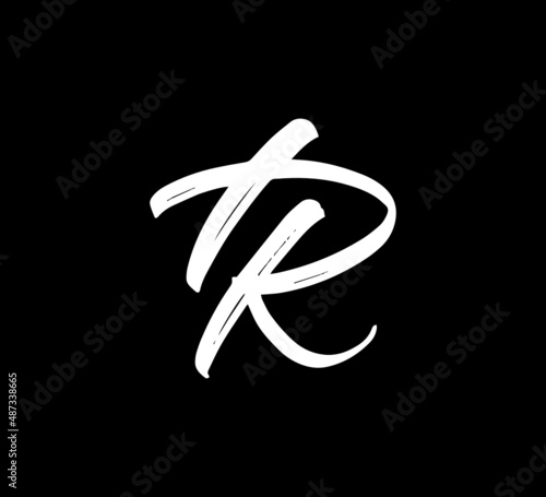 White Vector Letters Logo Brush Handlettering Calligraphy Style In Black Background Initial tr photo