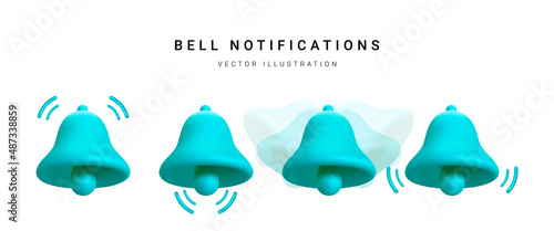 Set of 3d realistic bell isolated on white background. Vector illustration