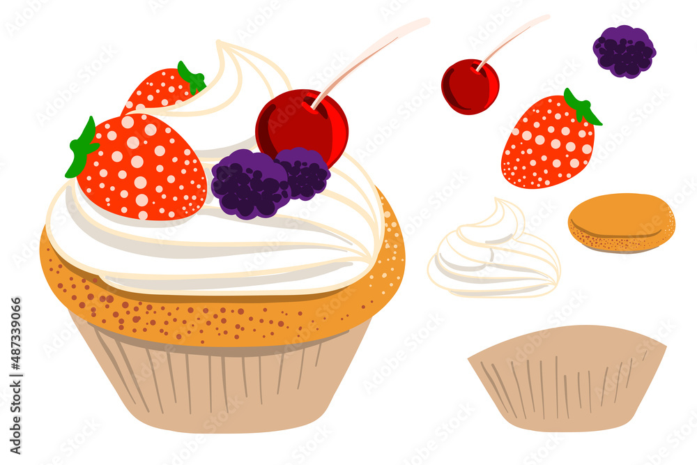 Freehand Drawing Cupcake isolation on white background. Enable to use each elements. Vector illustratiion with layers. Freehand Drawing Cupcake isolation on white background. Enable to use each elements. Vector illustratiion with layers.