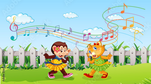 Cute animals performance singing at the park