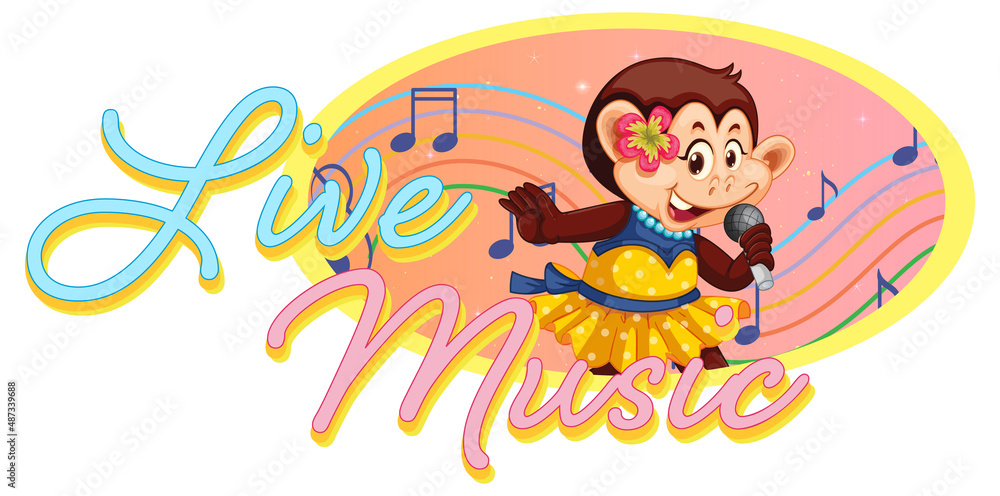 Live Music logo with little monkey singing Live Music logo with little monkey singing