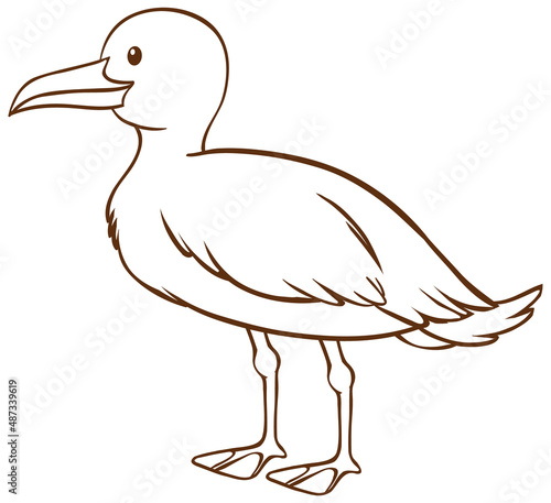 Seagull in doodle simple style on white background