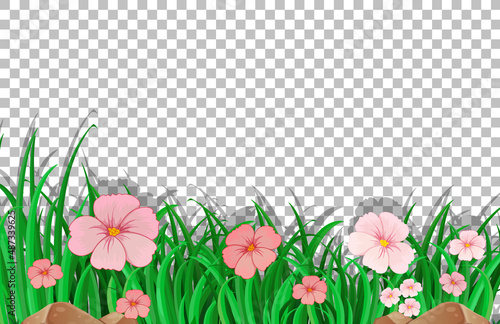 Pink flower field template on transparent background