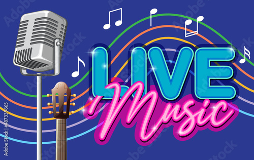 Live Music banner with vintage microphone