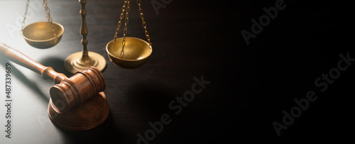Fotografie, Tablou Judge's gavel and scale. Law and justice system