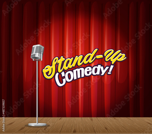 Stand up comedy banner with vintage microphone