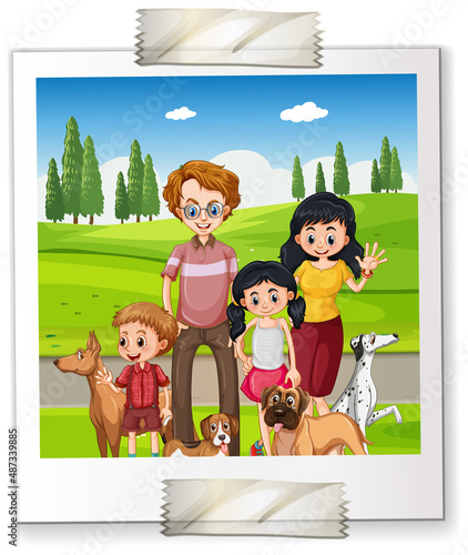 Photo of happy family in cartoon style