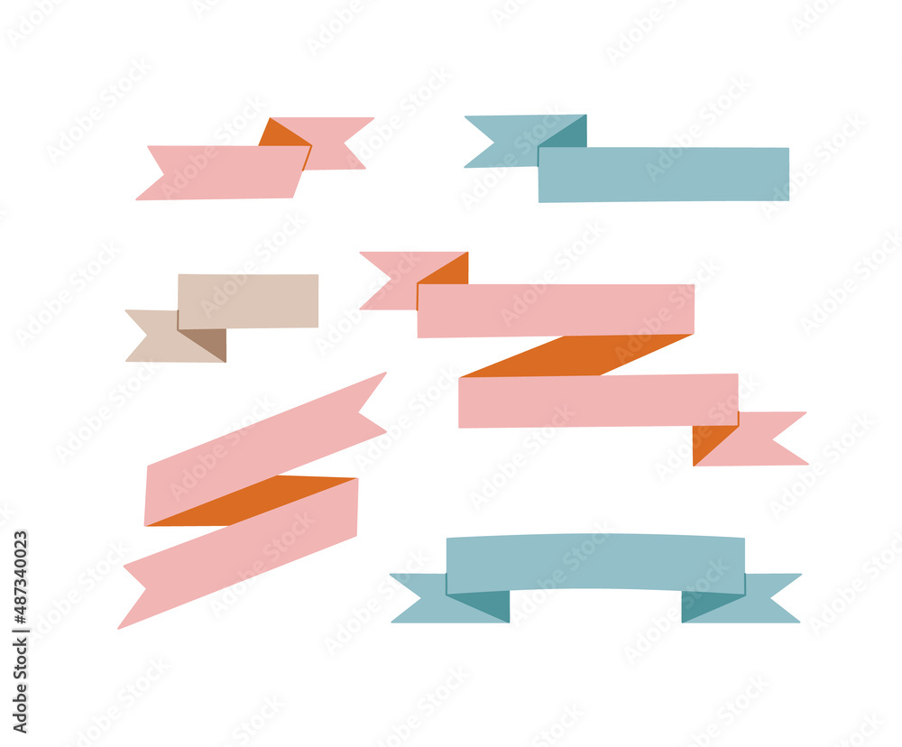 Vector ribbons set. Variously shaped ribbon banners. Hand-drawn colored ribbons isolated on white. Vector ribbons set. Variously shaped ribbon banners. Hand-drawn colored ribbons isolated on white.