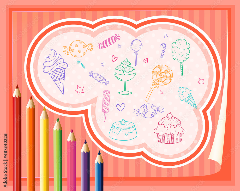 Hand drawn doodle icons with colour pencils