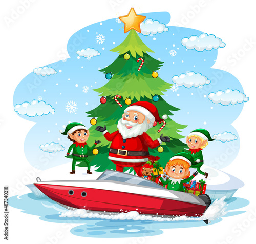 Santa Claus delivering gifts by boat