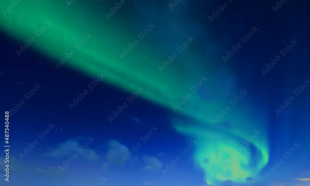 colorful aurora sky with some clouds surface abstract flow thunder clouds in the sky on dark blue sky.